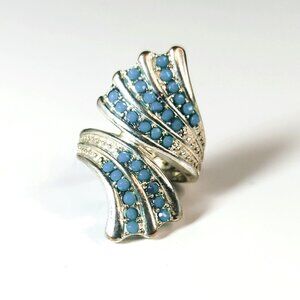 Blue Stones Clear Rhinestones Silver Tone Costume Ring Size 7.5 Fashion Statemen